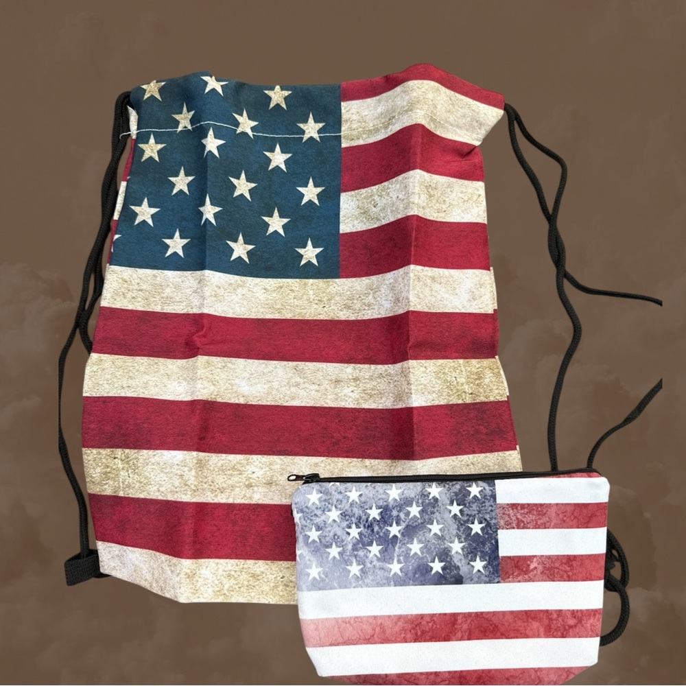 American Flag Drawstring Bag and Pouch Set
